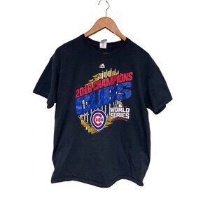 Majestic Chicago Cubs 2016 World Series Champions Black Graphic T-Shirt Large